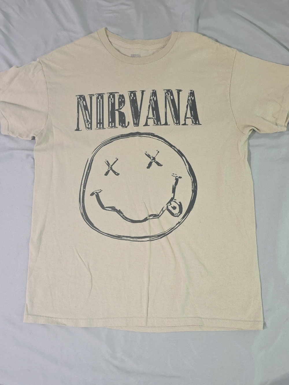 NIRVANA Beige Short Sleeve Tee with Black Logo